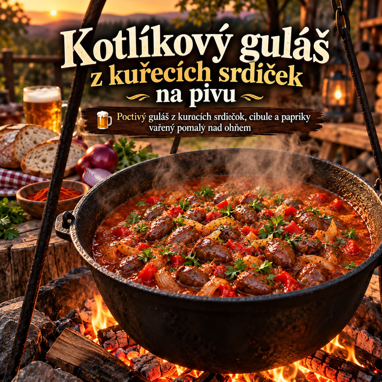 ❤️🔥 Kotlíkový guláš z kuřecích srdíček na pivu