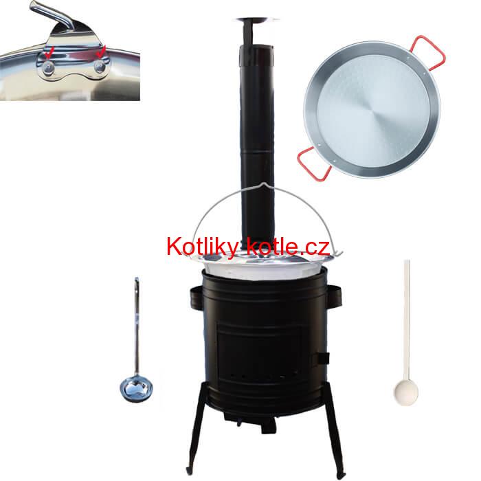 Paella ocelová pánev 38 cm s nerezovým kotlíkem 15 L (0,8 mm) a kotlinou