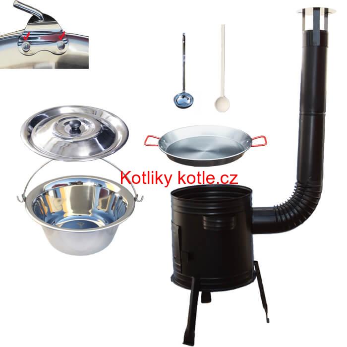 Paella ocelová pánev 38 cm s nerezovým kotlíkem 15 L (0,8 mm) a kotlinou