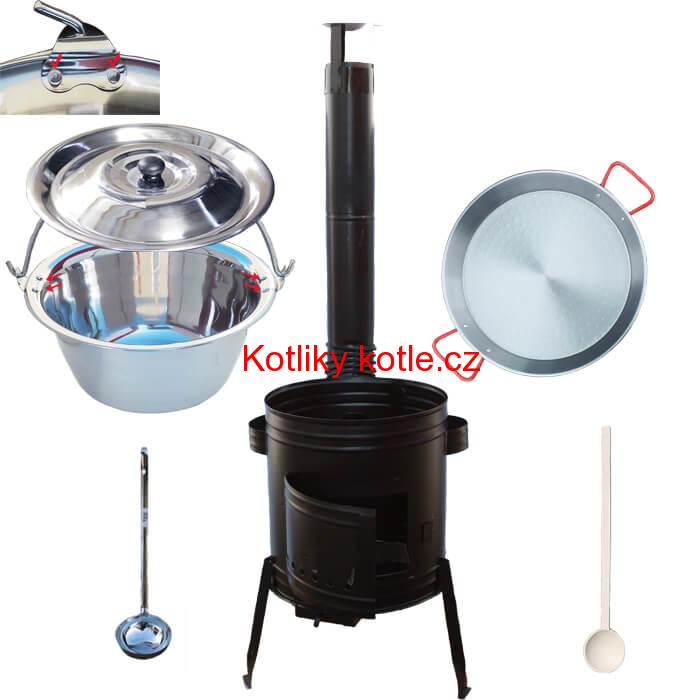 Paella ocelová pánev 38 cm s nerezovým kotlíkem 15 L (0,8 mm) a kotlinou