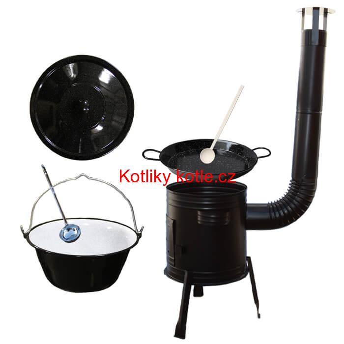 Paella smaltovaná pánev 34 cm se smaltovaným kotlíkem 10 L (1,2 mm) a kotlinou