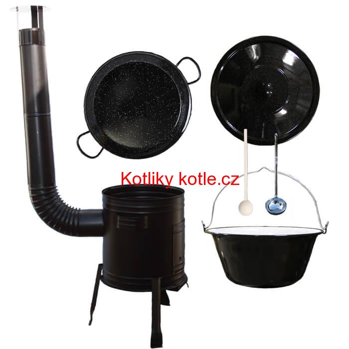Paella smaltovaná pánev 46 cm se smaltovaným kotlíkem 30 L (1,2 mm) a kotlinou