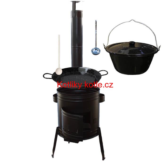 Paella smaltovaná pánev 46 cm se smaltovaným kotlíkem 30 L (1,2 mm) a kotlinou