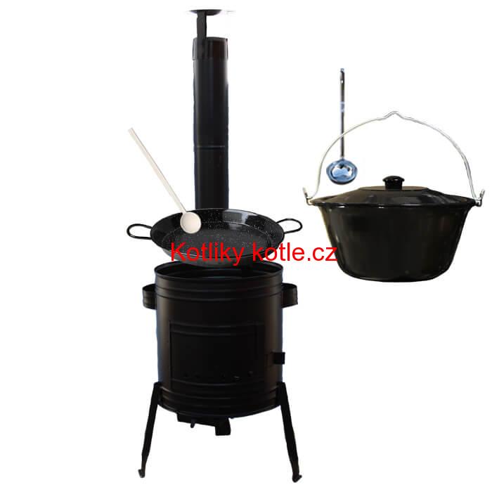 Paella smaltovaná pánev 46 cm se smaltovaným kotlíkem 30 L (1,2 mm) a kotlinou