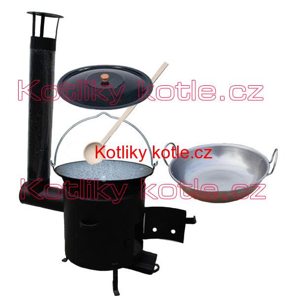 Smaltovaný kotlík 30 L (1,2 mm) + železná grilovací pánev s oušky GRILL PARTY