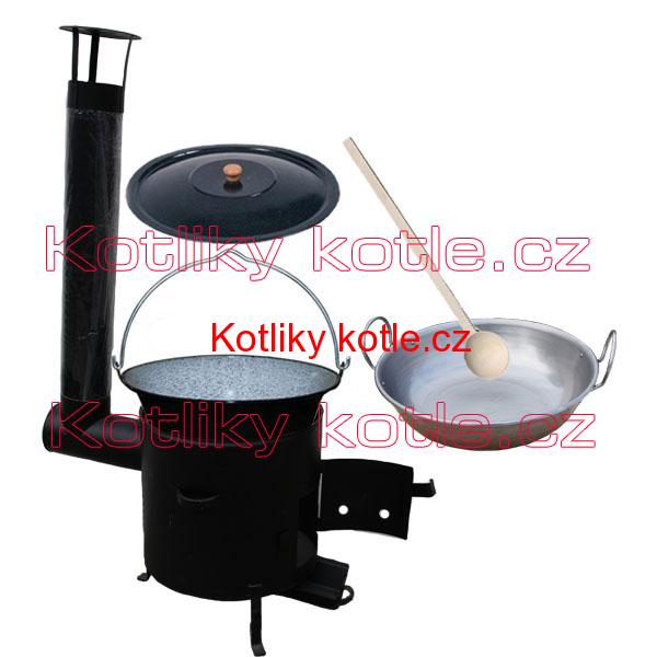 Smaltovaný kotlík 30 L (1,2 mm) + železná grilovací pánev s oušky GRILL PARTY
