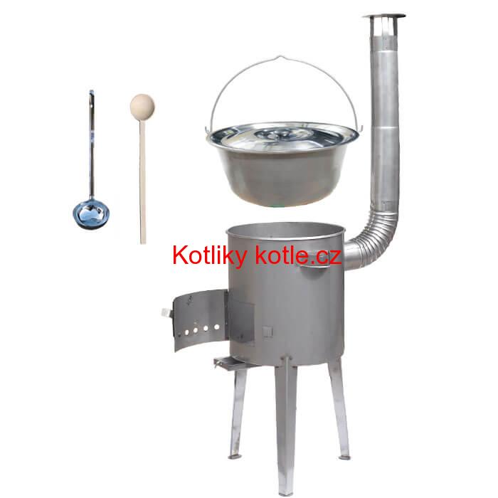 Železný kotlík 30 L (0,75 mm) + nerezová kotlina 45 cm LUXUS