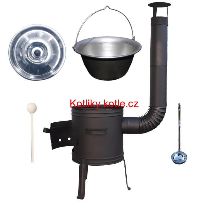Nerezový kotlík 10 L (1,5 mm) + nízká žáruvzdorná kotlina 33 cm PLUS 700 + vařečka a naběračka
