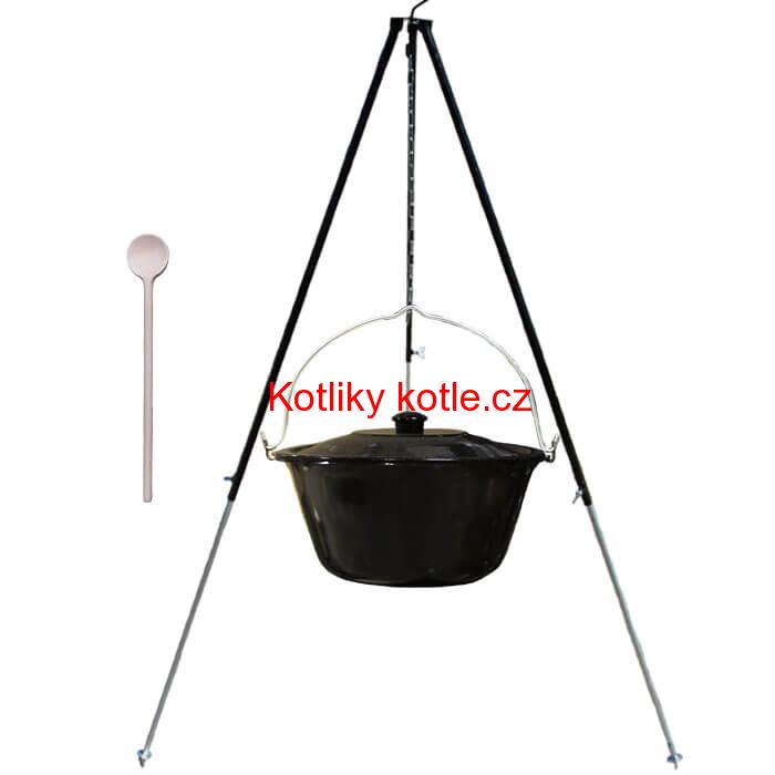Smaltovaný kotlík 30 L + poklice + teleskopicka trojnožka 1,7 m