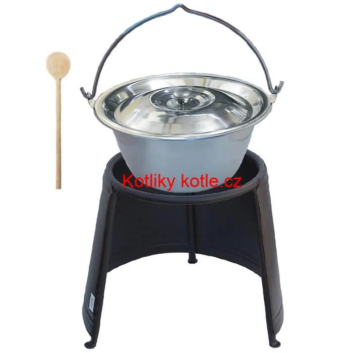 Nerezový kotlík 10 L (0,8 mm) + poklice + chránič plamene