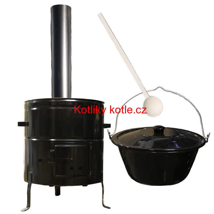 Smaltovaný kotlík 50 L (1,2 mm) + kovová kotlina 50 CLASSIC (KOV) + kouřovod Max Party