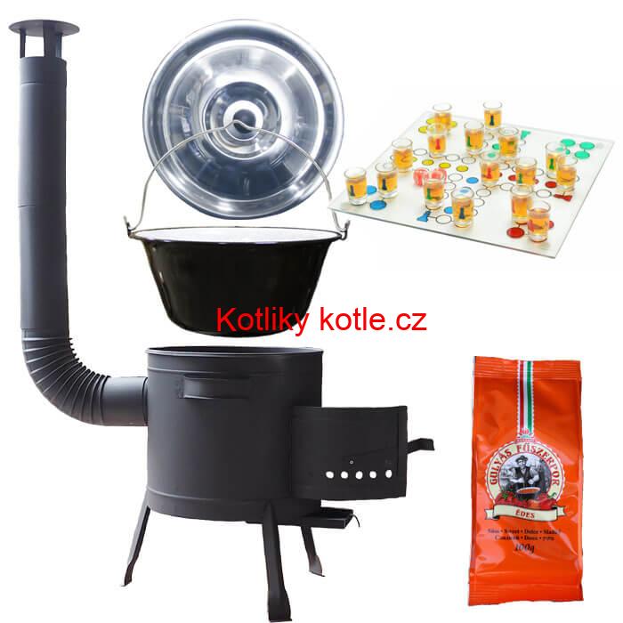 Smaltovaný kotlík 25 L (1,2 mm) + pepř + člověče pi už + nízká žáruvzdorná kotlina 42 PLUS 600