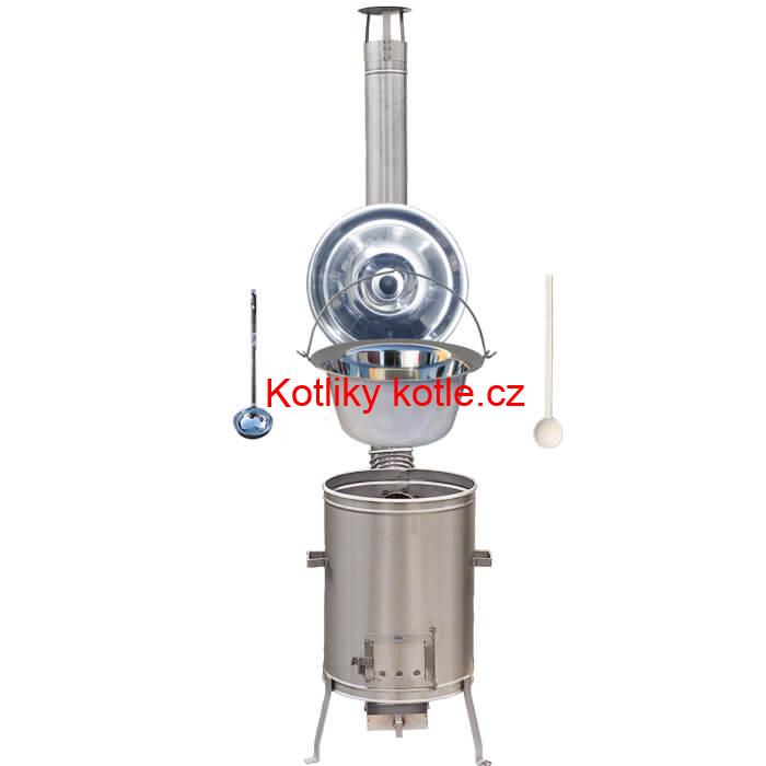 Nerezový kotlík 20 L (1,2 mm) + nerezová kotlina 42 cm + vařečka a naběračka LUX