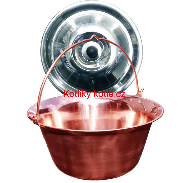 Měděný kotlík 10 L (1,2 mm) + nerezová poklice