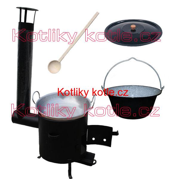 Smaltovaný kotlík 13 L (1,2 mm) + železná grilovacia panvica s uškami GRILL PARTY