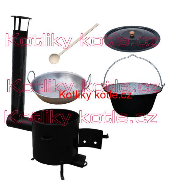Smaltovaný kotlík 13 L (1,2 mm) + železná grilovacia panvica s uškami GRILL PARTY