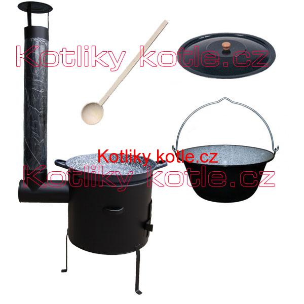 Smaltovaný kotlík 16 L (1,2mm) + smaltovaná grilovací pánev s oušky GRILL PARTY