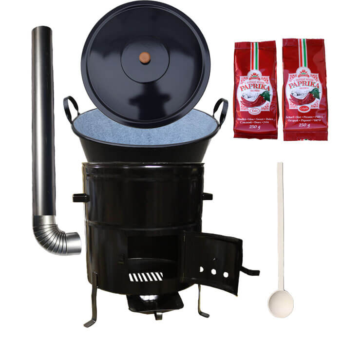 Smaltovaný kotel na guláš 100 L (1,2 mm) s oušky + kovová kotlina 60 cm a maďarská paprika MAX PARTY