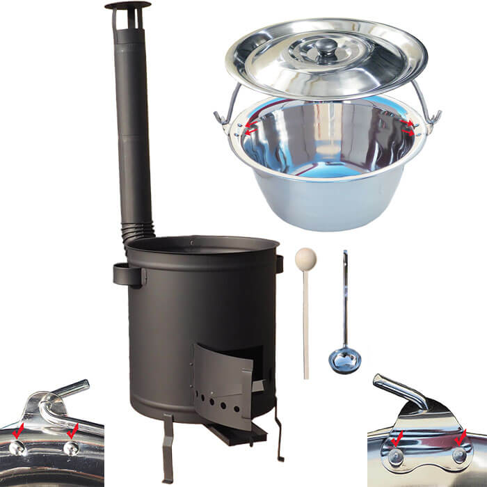 Nerezový kotlík 30 L (0,8 mm) zesílený s nýty + silnostěnná (1,5 mm) a žáruvzdorná kotlina 45 PLUS 600