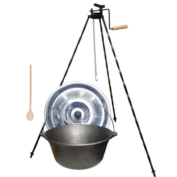 Litinový kotlík 16 L + stojan s kladkou VAR