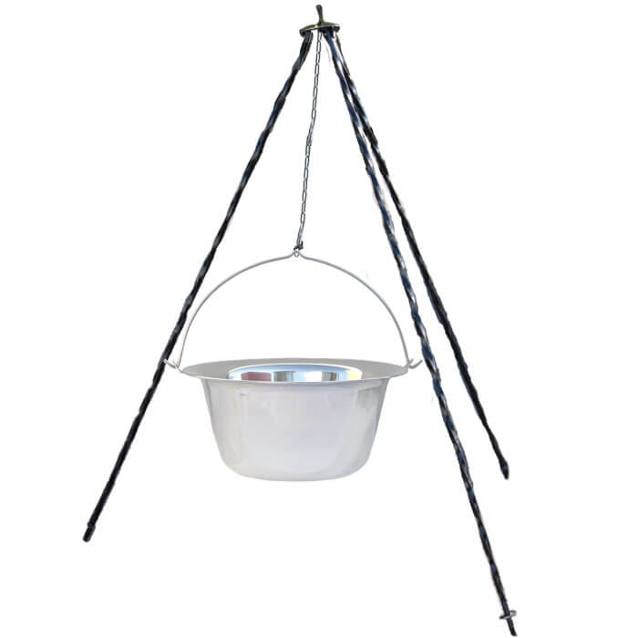 Nerezový kotlík (INOX 0,8 mm) 8 L + trojnožka 1 m