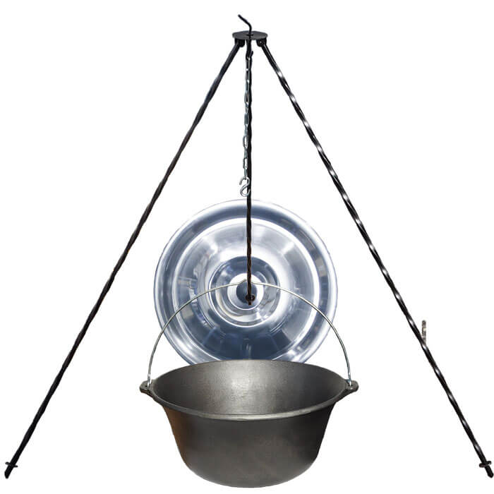 Litinový kotlík 10,8 L + poklice  + trojnožka 1,2 m