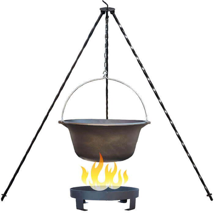Litinový kotlík 16 L + trojnožka 1,2 m + ohniště 36 cm