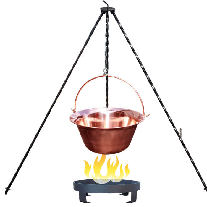 Měděný kotlík 14 L (1,2 mm) + trojnožka 1,2 m + ohniště 36 cm