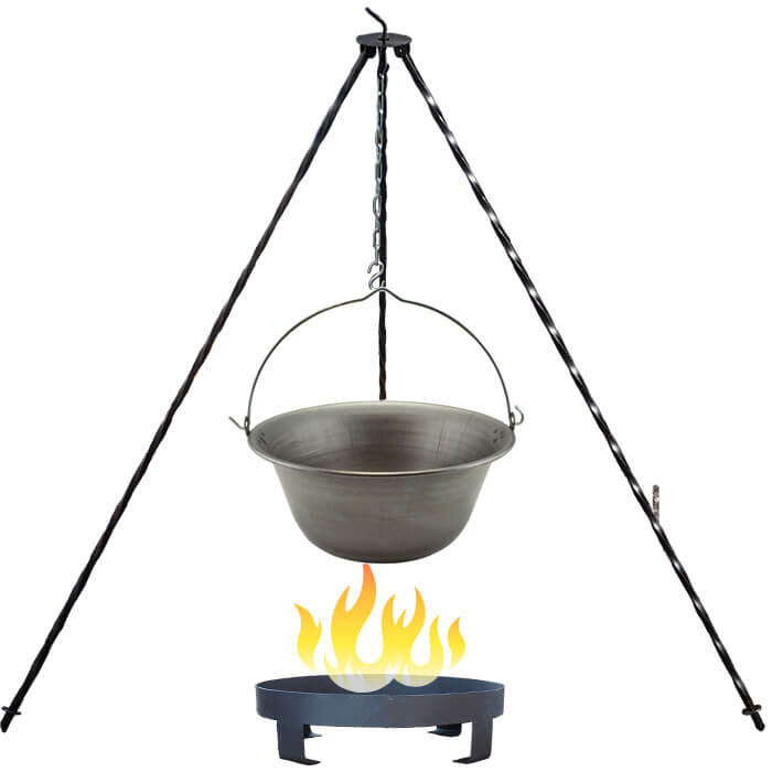 Železný kotlík 14 L (0,75 mm) + trojnožka 1,2 m + ohniště 36 cm
