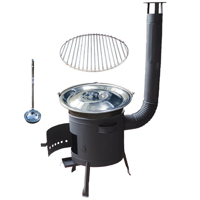 Nerezový kotlík 20 L (1,5 mm) + Nerezový rošt 45 cm + nízká žáruvzdorná kotlina 42 cm PLUS 600