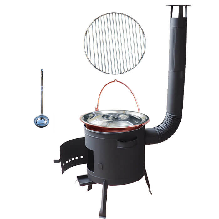 Měděný kotlík 20 L (1,2 mm) + Nerezový rošt 45 cm + nízká žáruvzdorná kotlina 42 cm PLUS 600