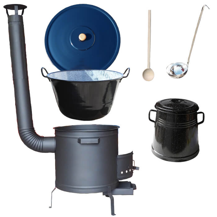 Smaltovaný kotel 60 L + žáruvzdorná kotlina 53 cm PLUS 600 + Nádoba na sádlo 10 L