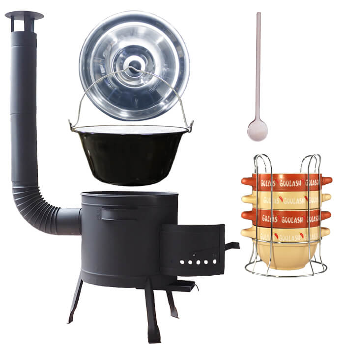 Smaltovaný kotlík 22 L (1,2 mm) + misky na guláš 4 ks + nízká žáruvzdorná kotlina 42 PLUS 600