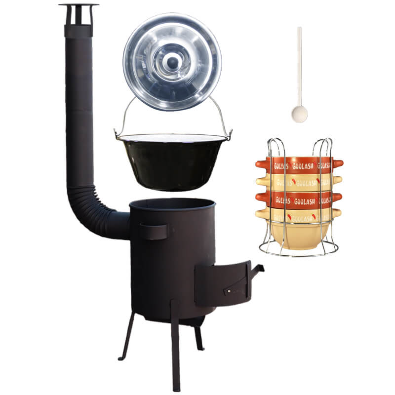 Smaltovaný kotlík 22 L (1,2 mm) + misky na guláš 4 ks + žáruvzdorná kotlina 42 PLUS 600 4 MM