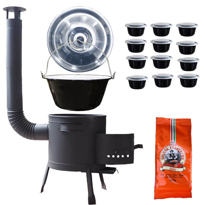 Smaltovaný kotlík 20 L (1,2 mm) + poklice + misky 12 ks + nízká žáruvzdorná kotlina (0,8 mm) 42 PLUS 600