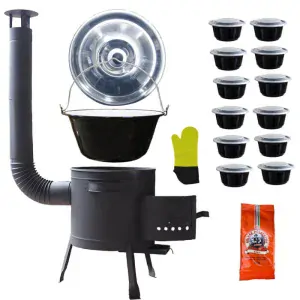 Smaltovaný kotlík 22 L (1,2 mm) + misky 12 ks + nízká žáruvzdorná kotlina (0,8 mm) 42 PLUS 600