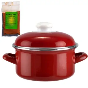 Smaltovaný kastrol s poklicí 2 L červený + pikantní směs koření 50 g Kotlíkový guláš