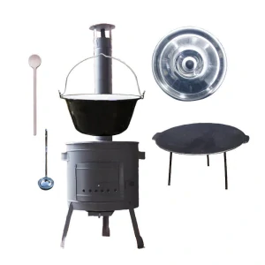 Smaltovaný kotlík 22 L + litinová pánev 45 cm + nízká žáruvzdorná kotlina 42 cm PLUS 600