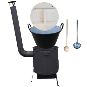 Smaltovaný kotel 100 L + žáruvzdorná kotlina 42 PLUS 600 4 MM + vařečka a naběračka BIG PARTY