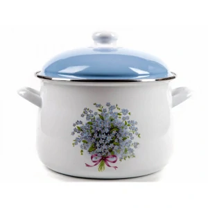 Smaltovaný hrnec s květinovým vzorem – Pomněnka 3 l + poklice
