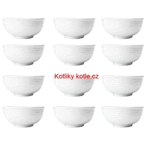 Sada 12 ks: Prémiové bílé misky s kamennou strukturou (750 ml)