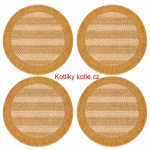 Kulaté přírodní podložky pod talíř se třásněmi 37 cm, 4 ks
