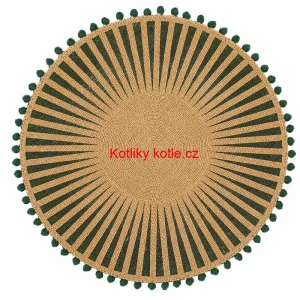 Kulatá jutová podložka pod talíř zelená s bambulkami 37 cm
