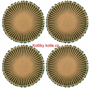 Kulaté jutové podložky pod talíř zelené s bambulkami 37 cm, 4 ks