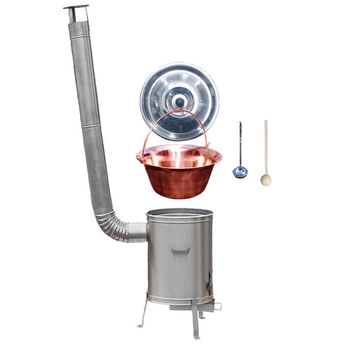 Měděný kotlík 14 L (1,2 mm) + nerezová kotlina 36 cm + vařečka a naběračka LUX