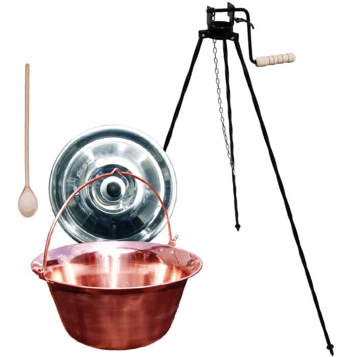Měděný kotlík 14 L + stojan s kladkou VAR