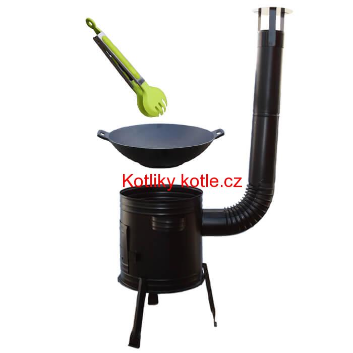 Litinový wok 36 cm + kotlina 31 cm a obracečka WOK AZIA
