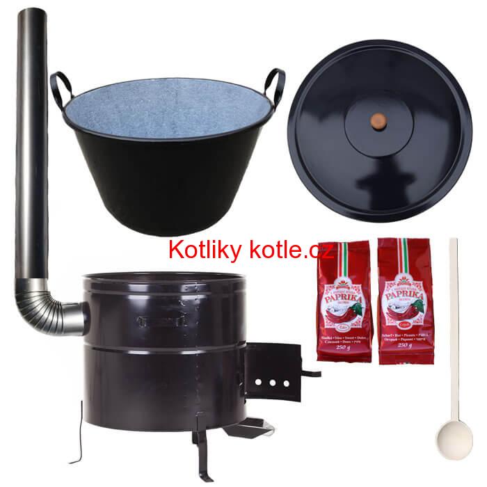Smaltovaný kotel na guláš 50 L (1,2 mm) s oušky + kovová kotlina 50 cm a maďarská paprika MAX PARTY