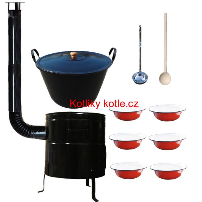 Smaltovaný kotel 70 L + smaltované talíře BIG PARTY