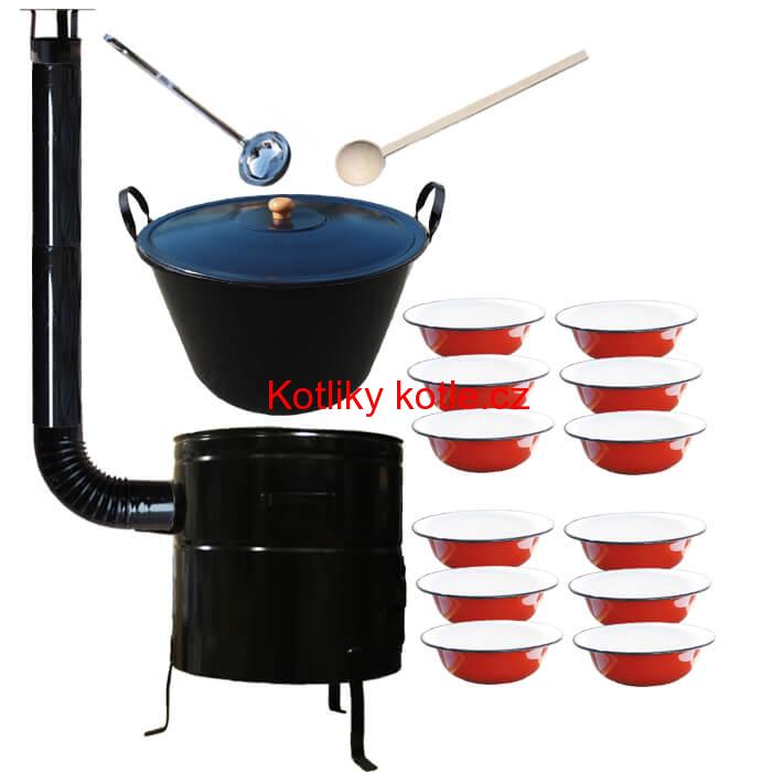 Smaltovaný kotel 80 L + smaltované talíře 12 ks PLUS 600